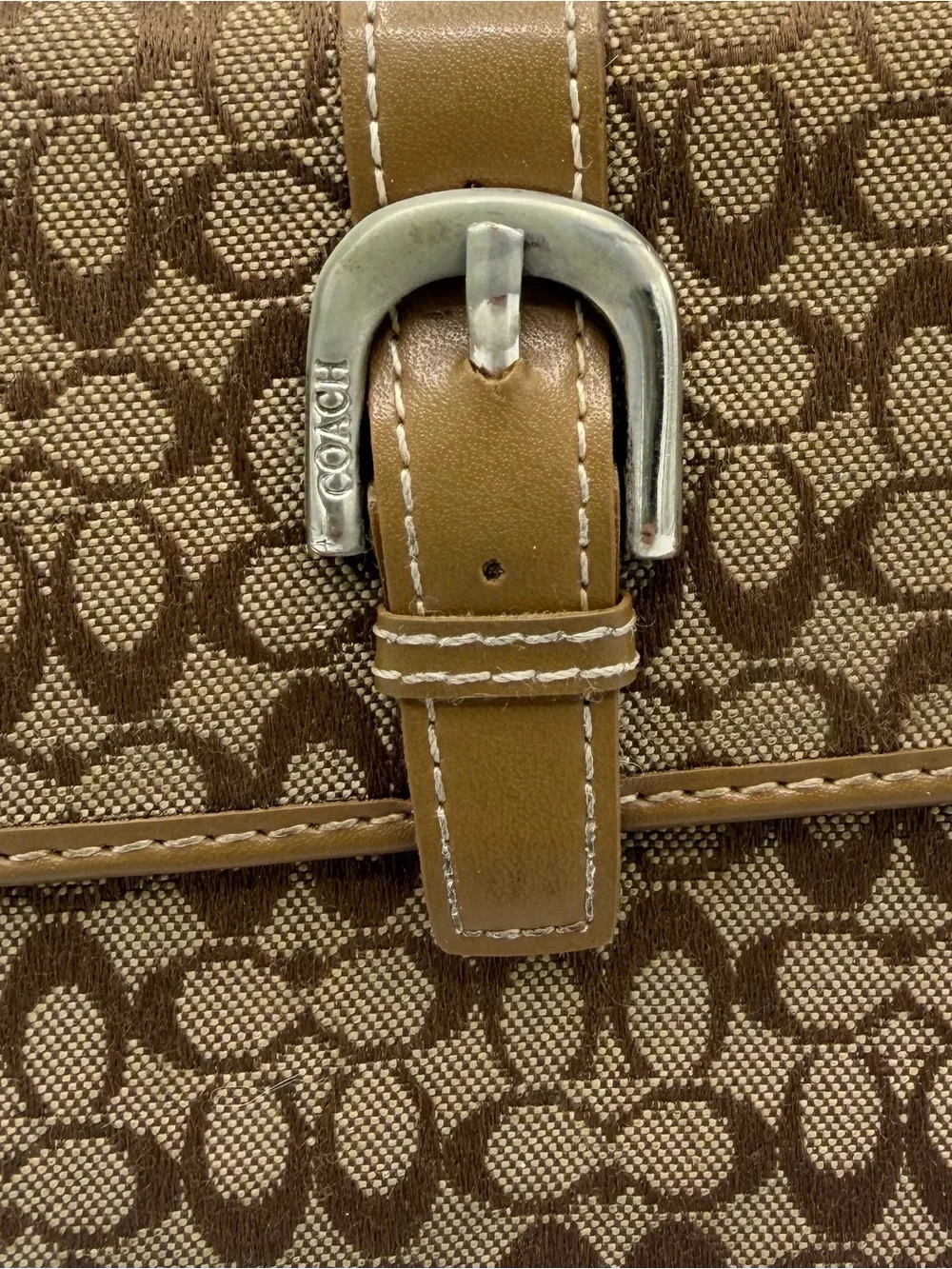 Coach Brown Signature Pattern Clutch Wallet with Buckle